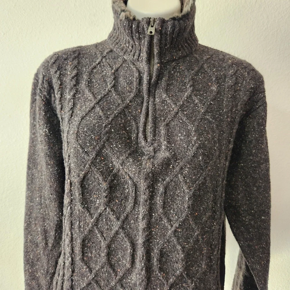 Buckle Black Men’s Cable Knit Mock Neck Sweater Size L‎ Gray Wool Blend
